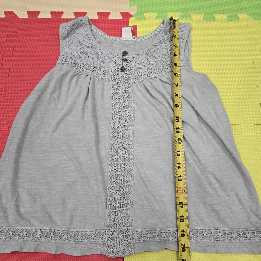 Aventura Organic Cotton Lace Tank Top Gray Women's Size M Boho Crochet‎ Henley